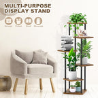 6 Tier Wood Tall Plant Stand Metal Rack Indoor, Multiple Flower Pot Holder Shelves Corner Rack, Planter Shelf Display Rack Storage Organizer for Patio Living Room Balcony Garden(Black)
