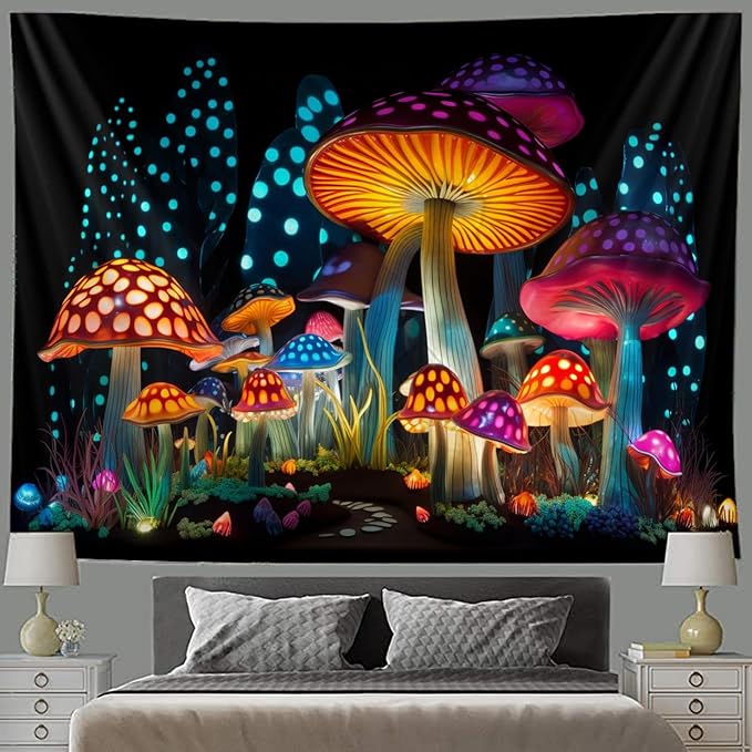 Blacklight Wall Decor Tapestry for Bedroom, Fantasy Funny Plan Wall Hanging Decor UV Reactive Black Light Moon Tapestries Art Mural Living Room Dorm Decorations Halloween Decorations Gifts