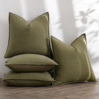 MIULEE Olive Green Linen Pillow Covers Pack of 4 Decorative Natural Solid Throw Pillow Covers Soft Accent Boho Farmhouse Couch Pillowcases Modern Spring Decors for Living Room Bed Sofa 24x24 Inch
