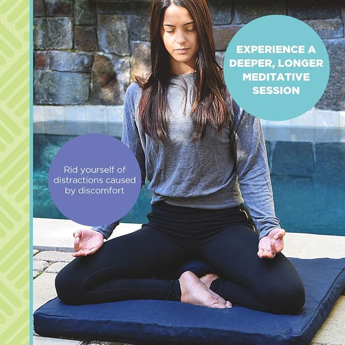 Zabuton Meditation Cushion for Workout - Supportive Yoga Floor Seat Cushion for Comfort & Posture Support - Natural Washable Cotton Fill kneeling Pad - Made in USA - Standard 24x24x2, Navy