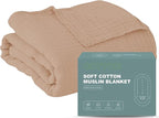 Cosy Family 6 Layer Muslin Bed Blanket - Breathable and Lightweight Gauze Boho Blanket for Spring, Soft 100% Cotton Muslin, Brown, 55x80 Inches