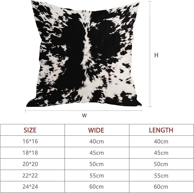 Cowhide Print Pillow Covers 22X22 Inch Black White Cow Spots Decorative Square Pillow Cases Set of 2 Farmhouse Western Home Decor Cotton Linen Throw Pillows For Bedroom Sofa Couch Porch Outdoor