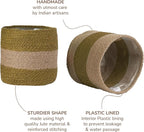 Jute Planter Basket-Woven Jute Rope Covers for Decorating Indoor/Outdoor Succulents, Small Plant Pots-Set of 2-Multi-Purpose Storage Bins 6.5 Inches - Modern Style Décor- Olive & Natural