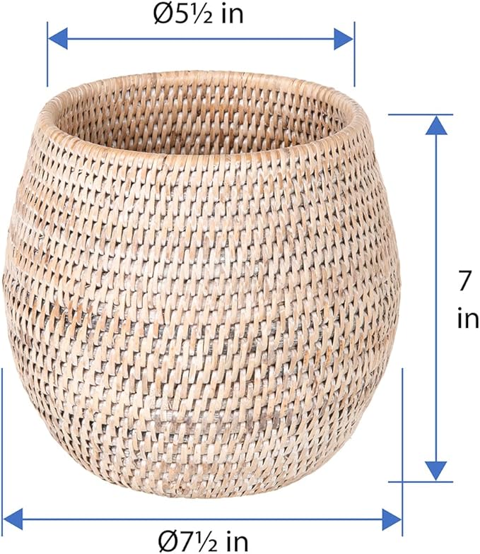KOUBOO La Jolla Coco Rattan Bowl, White-Wash, Small Planter