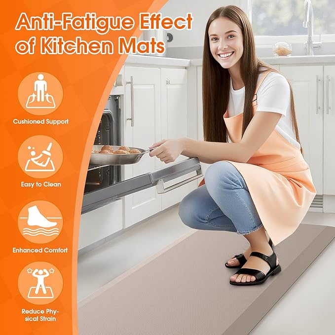 Extra Large Kitchen Mat Rug, Floor Comfort Mat with Non-Slip Bottom, Waterproof & Stain Resistant & Easy Clean, Standing Desk Mat for Kitchen, Sink, Office (17.3''x39'', Khaki)
