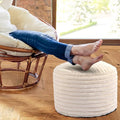 Round Stuffed Pouf Ottoman Foot Rest for Couch Round Ottoman with Foam Chunk Filling Stripe Faux Fur Ottomans for Living Room Floor (26"x18",Beige)