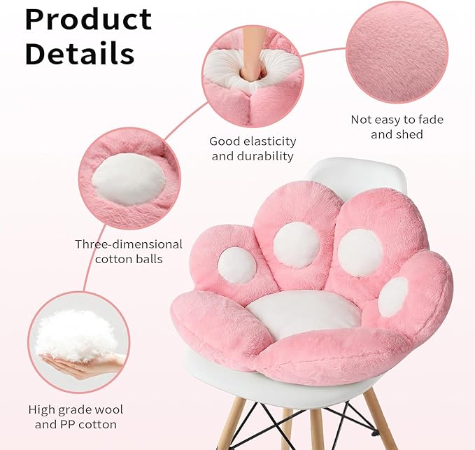 Ditucu Cat Paw Cushion Kawaii Chair Cushions 31.4 x 27.5 inch Cute Stuff Seat Pad Comfy Lazy Sofa Office Floor Pillow for Gaming Chairs Room Decor Pink