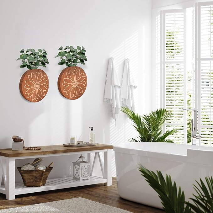 Set of 2 Wall Planter for Indoor Plants, Hanging Planter for Artificial Flower Plants，Modern Farmouse Wall Decor for Living Room Bedroom Kitchen Bathroom Dining Room (Brown)
