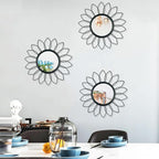 3 Pack Metal Mirrors for Wall Sunburst Wall Mirrors Home Décor Decorative Hanging Wall Art for Living Room Bedroom Entryway (Black, Flowers)