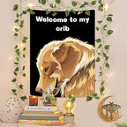 Jhdstore Funny Tapestries Welcome To My Crib Flag Funny Tapestry 3x4Ft Indoor Outdoor Wall Art Tapestry for Bedroom Teens Room Decoration Living Room Bedroom Decorations Cool Stuff for Your Room