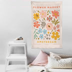 Chordity Danish Pastel Botanical Flower Market Aesthetic Floral Plants Tapestries Wall Hanging Tapestry Decorative Flag For Home Decor Living Room College Dorm Bedroom Banner Poster 40 * 60 Inch