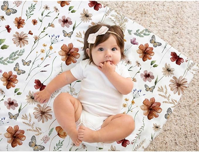 Wildflower Baby Blanket for Girls, Boho Flower Toddler Soft Minky Blanket with Double Layer Dotted Backing, Nursery Newborn Baby Receiving Blanket Butterfly Flower Garden, 30"x40"