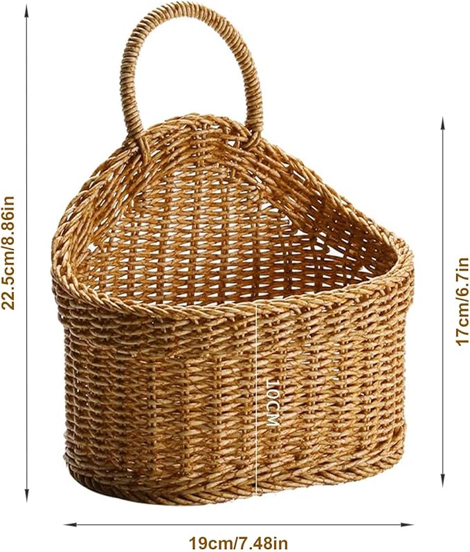 Hanging Basket Plastic Woven Wall Basket, Decorative Front Door Baskets for Flowers Plants, Small Wicker Basket for Organizing