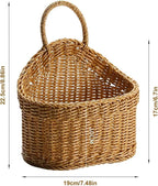 Hanging Basket Plastic Woven Wall Basket, Decorative Front Door Baskets for Flowers Plants, Small Wicker Basket for Organizing