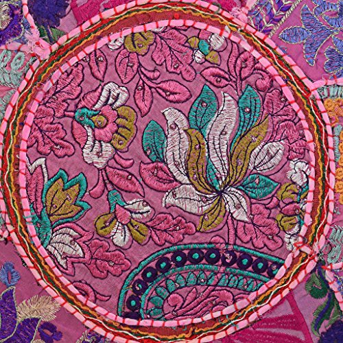 Indian Round Throw Pillows for Bed Vintage Patchwork Floor Cushion Cover Dark Pink Small Throw Pillow Covers 18 x 18 Decorative Decor Tuffet Pouffe Cover Seat Cotton Embroidered 1 Pc - color: Dark Pink