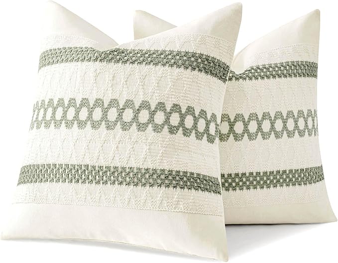 MIULEE Set of 2 Sage Green Boho Decorative Pillow Covers 22x22 Inch Farmhouse Rustic Couch Throw Pillows Modern Summer Cotton Cushion Covers Retro Cute Macrame Woven Spring Decor for Bed Sofa Chair