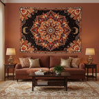 Accnicc Mandala Floral Tapestry Wall Hanging Boho Orange Red Tapestry Aesthetic Hippie Vintage Bohemian Flower Celestial Indian Cute Large Tapestries for Bedroom Living Room Dorm Decor 80 x 60 Inch