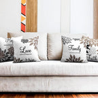 Tatuo 4 Pcs Flower Pillow Covers Square Spring Pillow Cushion Cases 18 x 18 Inch Family Faith Hope Love Words Decorative Summer Winter Cushion Case for Bed Couch Sofa Living Room(Brown Series)
