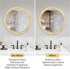 24" Decorative Wall Mirror with Natural Rattan Frame, Round Boho Bathroom Mirror Modern Makeup Mirror Contemporary Wall Mirrors for Bedroom, Living Room & Vanity Versatile Farmhouse Design
