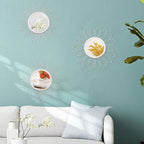 3 Pack Metal Mirrors for Wall Sunburst Wall Mirrors Home Décor Decorative Hanging Wall Art for Living Room Bedroom Entryway (Silver, Flower+Sunburst)
