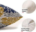 Navy Blue Yellow Pillow Covers 12X20 Inch Set of 2, Modern Geometry Dahlia Floral Print Decorative Rectangle Throw Pillow Covers Outdoor Farmhouse Cushion Case for Home Couch Sofa Bed Decoration