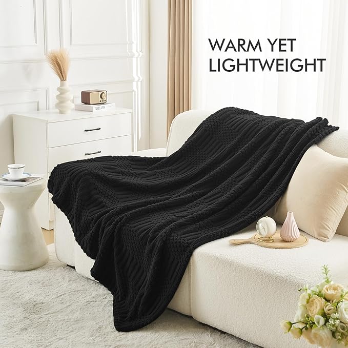 lifein Throw Blanket for Couch-Black Boho Throw Blanket, Soft Fleece Plush Lightweight Blankets&Throws for All Seasons, Fuzzy Decorative Blankets for Livingroom Bed Sofa Chair (50x60, Black)