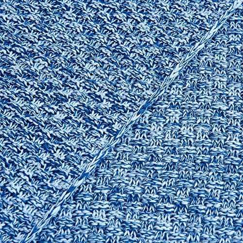 Longhui bedding 100% Cotton Knitted Throw Blanket – Blue White, Soft & Cozy, Machine Washable, 60"x80" – Perfect for Living Room, Couch, Sofa, Bed or Travel - color: Blue White, size: 60" x 80", Oversized