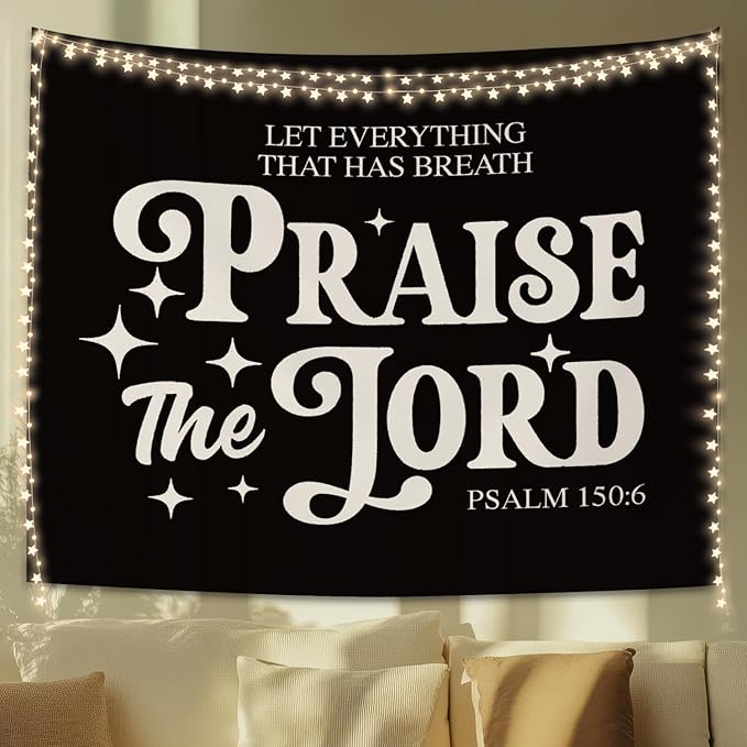 STHTTSW Vintage Christian Bible Wall Tapestry,“Let everything that has breath praise the Lord, Christian Gift for Women, Inspirational Wall Decor Tapestry for Bedroom, Living Room Dining Room Office
