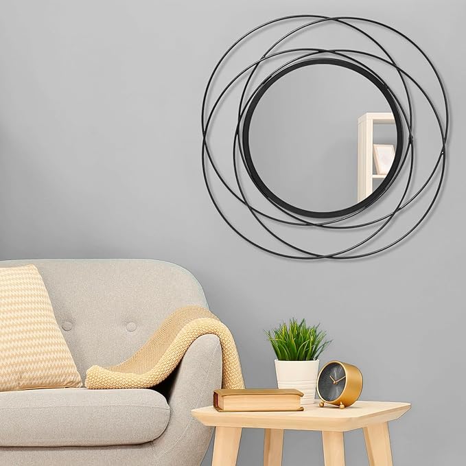Round Black Mirror 24" for Living Room Wall Decor, Black Accent Framed Circle Bathroom Mirror, Decorative Vanity Mirror, Circular Mirror for Farmhouse Entryway Hallway