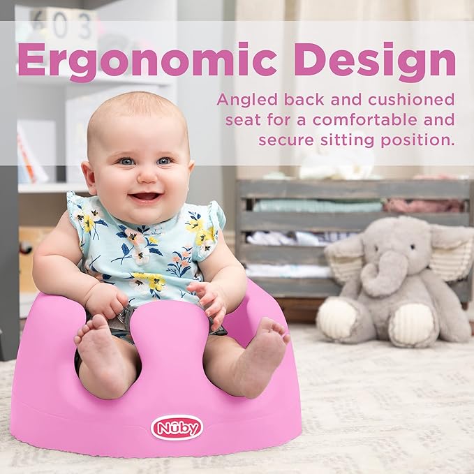 Nuby My Floor Seat - Portable Baby Chair with Soft Foam Cushion, Safety Harness, and High Back Design - 4+ Months - Pink