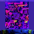 Pink Trippy Tapestry Blacklight Hippie Hippy Wall Tapestry for Bedroom Weed Tapestries for Stoners Trippy Room Decor Marijuana Cannabis Accessories Smoking Man Cave Room Decor Weed Accessories 51”x59”