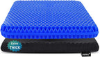 Gel Seat Cushion for Long Sitting, Extra Thick Gel Cushion for Wheelchair Soft Chair Pads Cushions for Office Home Chairs Car Seats Long Trips - Back Sciatica Hip Tailbone Pain Relief Cushion (Blue)