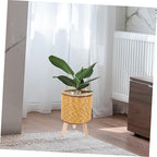Large Wicker Basket Plant Stand Indoor Wooden Round Woven Planter Rattan Flower Pot Holder Flower Pot Shelf for Home Decor