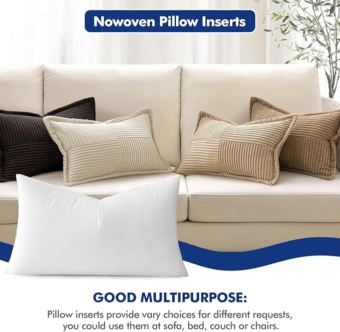 MIULEE Pillow Insert 16x26 Inch, Decorative Rectangle Throw Pillow Inserts, Premium Fluffy Pillow Forms Sham Stuffer for Sofa Couch Living Room
