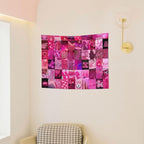 Ochori Neon Pink Aesthetic Collage Tapestry 29x37 In Aesthetic Wall Hanging Decorative Tapestries Cute Preppy Banner For Teen Girl Bedroom College Dorm Home Living Room Party Decor