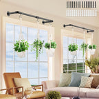 2Pcs Plant Hanging Rod, with 6Pcs Macrame Plant Hangers and 6 Hooks, 32" Plant Hanger Indoor, Hanging Planter for Indoor Plants, Window Wall Ceiling Plant Hanger (POTS & PLANTS NOT INCLUDED)
