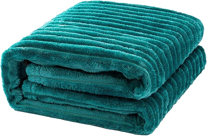 MIULEE Fleece Blanket, Durable Plush Fuzzy Extra Soft Warm Cozy Teal Blue Striped Flannel Throw Blanket for Couch Sofa Bed 30"x40", Turquoise