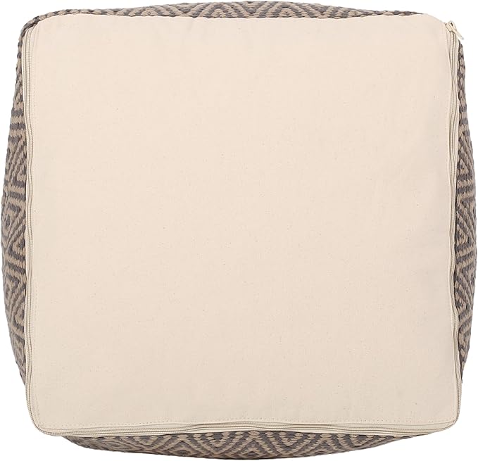 GDFStudio Boho Handmade Fabric Cube Pouf Ottoman Foot Stool - Bean Bag Floor Chair - Foot Rest Couch for Living Room Bedroom,Dark Gray and Brown,15"" x 15"" x 15"", Sovereig,brown Beige Yellow