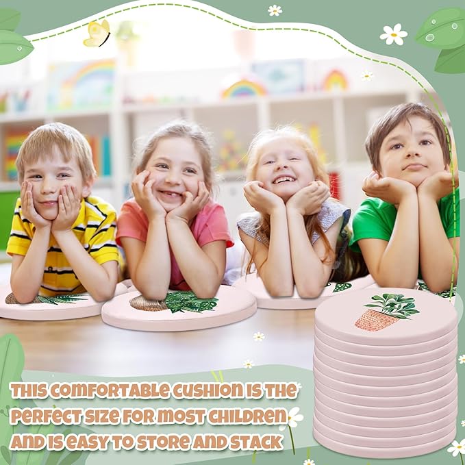 Suzile 12 Pcs Cartoon Kids Floor Cushions for Classroom, Round Flexible Seating with Handle, Soft Waterproof Floor Pillow with 12 Cute Styles for Home Daycare Preschool Kindergarten (Plant)