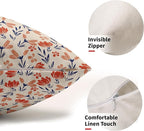 Navy Blue Orange Floral Pillow Covers 12x20 Set of 2 Vintage Rustic Old Style Cute Small Flower Print Rectangle Decorative Outdoor Pillowcases Fall Throw Cushion Case Decor for Couch Sofa Bed