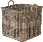 KOUBOO Large Square Rattan Basket, Handmade, Living Room, Blankets, Toy Bin, Extra Storage, Decorative Storage, Laundry Basket, Linens, Gray & Brown, Large