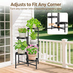 LASZOLA 5 Tier Large Plant Stand Indoor Tall with 10 Inch Metal Tray, Corner Folding Flower Display Rack, Modern Plant Holder Shelf for Outdoor Patio Porch Garden Office Living Room, Black
