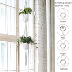 Flexzion Hanging Macrame Plant Holder - 4-Set Pot Hangers for Plants, Boho Hanging Planters for Indoor Use, Handwoven Cotton Rope Plant Hanger Set with C & S Hooks (Plant & Pot Not Included)