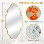 Scalloped Mirror for Bathroom - 24"x36" Gold Bathroom Mirror with Aviation Aluminum Alloy Frame & Shatter-Proof Glass for Living Room Bedroom Entryway, Brushed Gold Frame(x1)