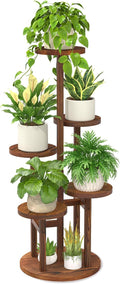LASZOLA Brown 5 Tiered Wooden Plant Stand Indoor with Heavy Duty Planter, Large Multiple Level Vertical Flower Rack for Narrow Corner, Sturdy Rustic Shelving Organizer Holder for Modern House Bathroom