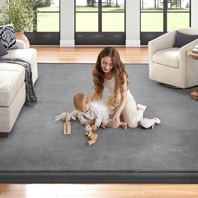 Baby Play Mat for Floor Nursery Rug Muscle Mat Area Rug Playroom Rug 50"x50" Playpen Mat Memory Foam 1.3" Thick Crawling Mat for Babies,Toddlers, Infants, Kids,Grey