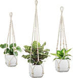Macrame Plant Hanger - Fits 4 to 15 inches Pots for Indoor Outdoor, 43"/35"/29" Different Sizes Set, Ivory (POTS NOT Included)