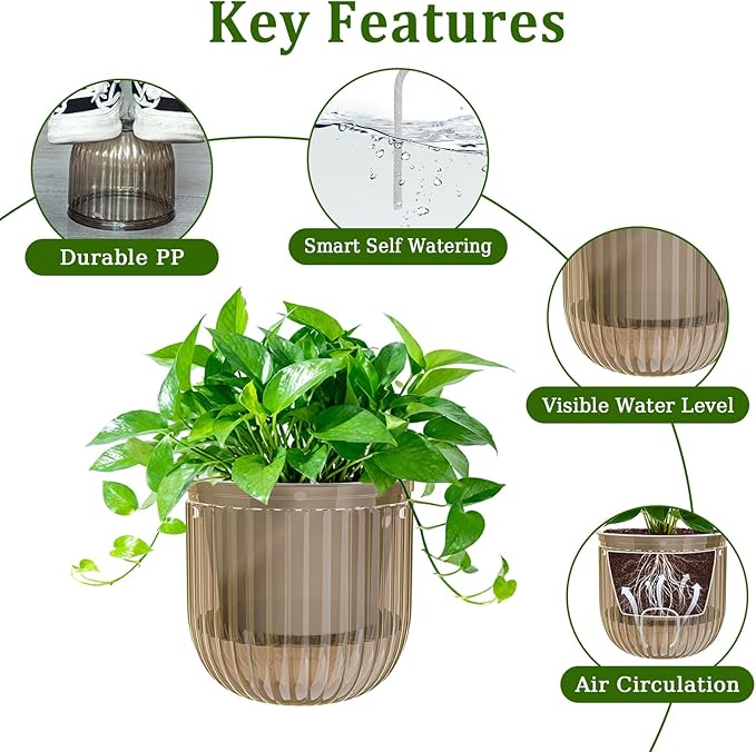 Halatool 2 Pack Self Watering Hanging Planters for Indoor Plants- 6.5 Inch Outdoor Hanging Flower Pots with 2 Metal Chains for Garden Home Wall Decor (Starry Gray)