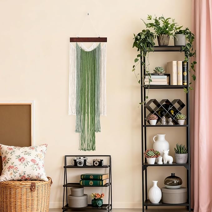 iHUFeather Macrame Wall Hanging Boho Wall Tapestry, Handmade Woven Wall Art for Living Room Bedroom Bohemian Home Decor 47.2" L x 15.7" W（ Green ）