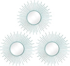 3 Pack Metal Mirrors for Wall Sunburst Wall Mirrors Home Décor Decorative Hanging Wall Art for Living Room Bedroom Entryway (Blue, Sunburst)